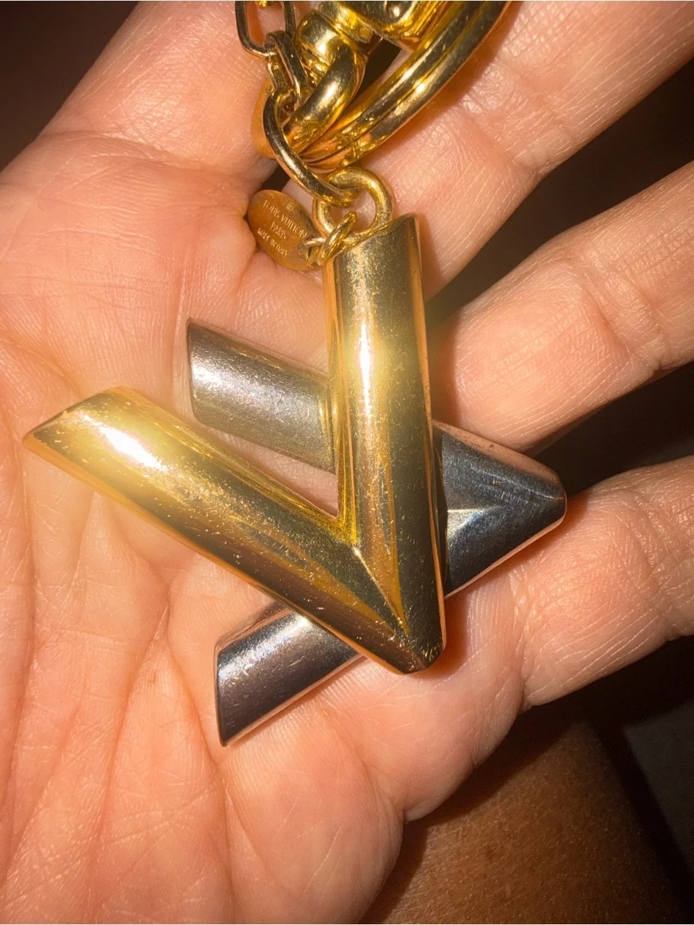 Louis Vuitton Two-Tone Gold & Silver LV Keychain Charm